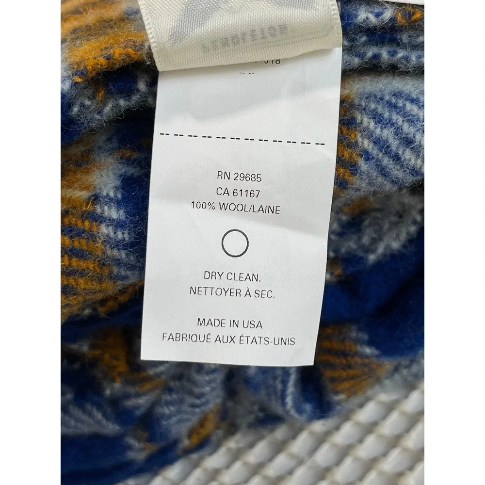 Pendleton Tillamook Blue Plaid Wool Motor Robe Leather Carrier 52in x 66in NEW